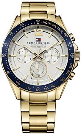 Tommy Hilfiger Orologio Analogico Multifunzione al Quarzo da Uomo con Cinturino in Acciaio Inossidabile Dorato