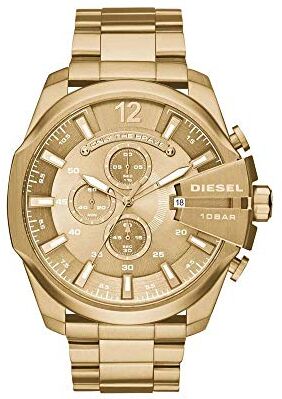 Diesel Orologio Mega Chief da uomo, movimento cronografo al quarzo, cassa in acciaio inossidabile dorata da 51 mm con bracciale in acciaio inossidabile,