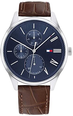 Tommy Hilfiger Orologio Analogico Multifunzione al Quarzo da Uomo con Cinturino in Pelle Marrone