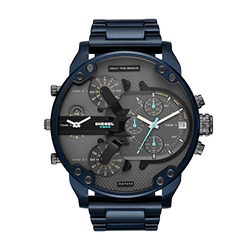 Diesel Orologio Mr. Daddy 2.0 da uomo, movimento cronografo, cassa in acciaio inossidabile blu da 57 mm con bracciale in acciaio inossidabile,