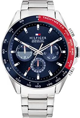 Tommy Hilfiger Orologio Analogico Multifunzione al Quarzo da Uomo con Cinturino in Acciaio Inossidabile Argentato