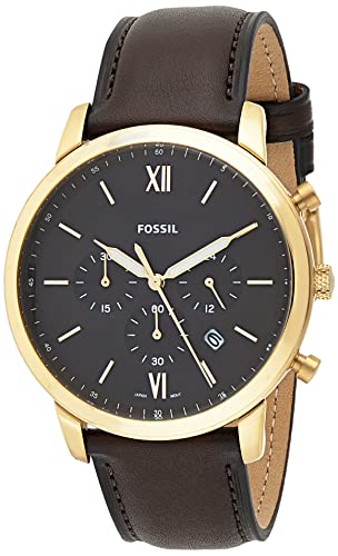 Fossil Orologio Neutra Chrono da uomo, movimento cronografo, cassa in acciaio inossidabile dorata da 44 mm con cinturino in pelle, , Marrone e oro