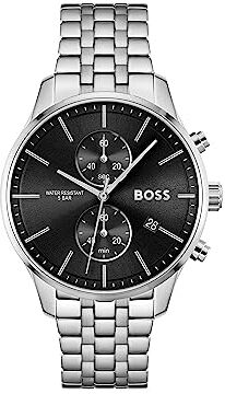 Boss Orologio con Cronografo al Quarzo da uomo Collezione Associate con cinturino in acciaio inossidabile, Link, Nero (Black)