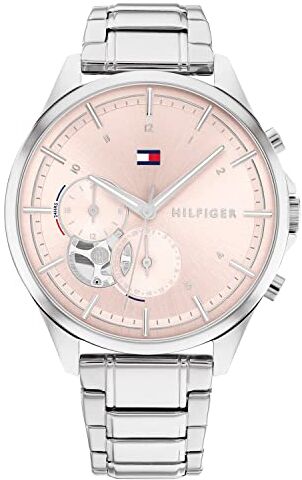 Tommy Hilfiger Orologio Analogico Multifunzione al Quarzo da Donna con Cinturino in Acciaio Inossidabile Argentato