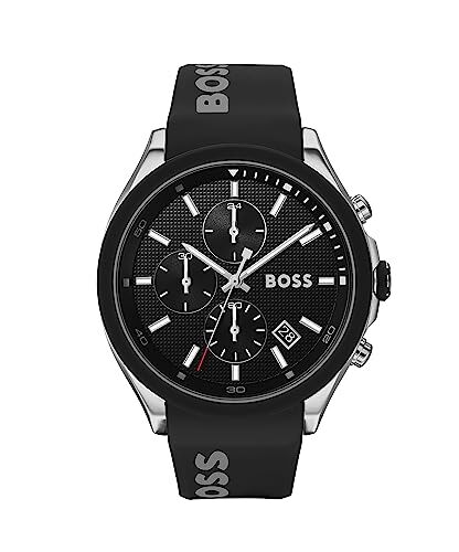 Boss Orologio con Cronografo al Quarzo da uomo Collezione Velocity con cinturino in silicone, Nero/Grigio (Black/Grey)
