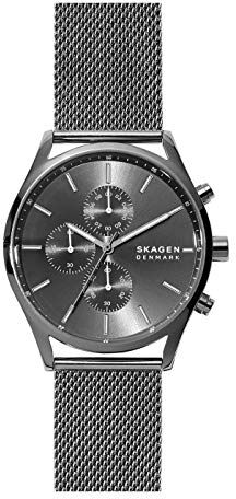 Skagen Orologio Holst Chronograph da uomo, movimento cronografo al quarzo, cassa in acciaio antracite da 40 mm con bracciale a maglie in acciaio inossidabile,