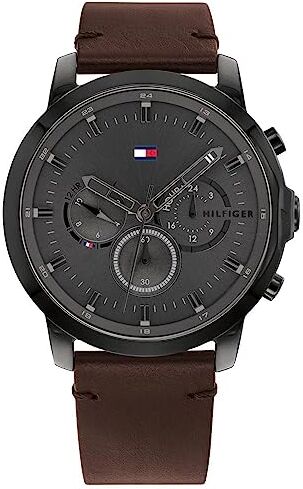 Tommy Hilfiger Orologio analogico multifunzione al quarzo da uomo con cinturino in acciaio inossidabile o in pelle, Grigio (Grey)