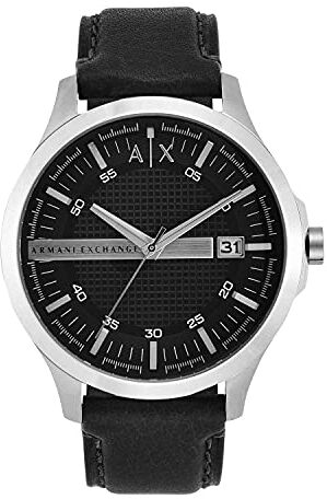 Armani Orologio Uomo, movimento a tre lancette con data, cassa in acciaio inossidabile da 46 mm e cinturino in pelle,