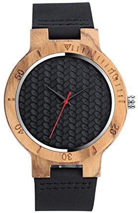 Unendlich U Infinity U-Fashion Orologio casual in legno di bambù per uomo e donna Orologio al quarzo con cinturino in vera pelle Idea regalo di Natale