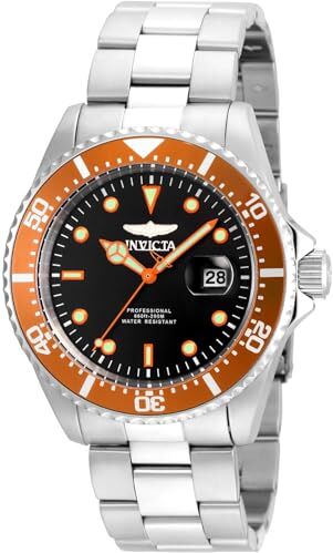 Invicta Pro Diver Orologio da uomo in acciaio inossidabile con movimento al quarzo 43 mm, Argento / Arancione