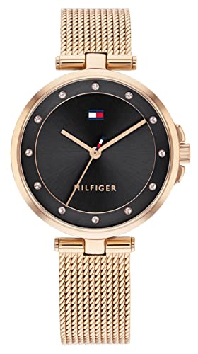 Tommy Hilfiger Orologio Analogico al Quarzo da Donna con Cinturino in Maglia Metallica in Acciaio Inossidabile Color Oro Rosso