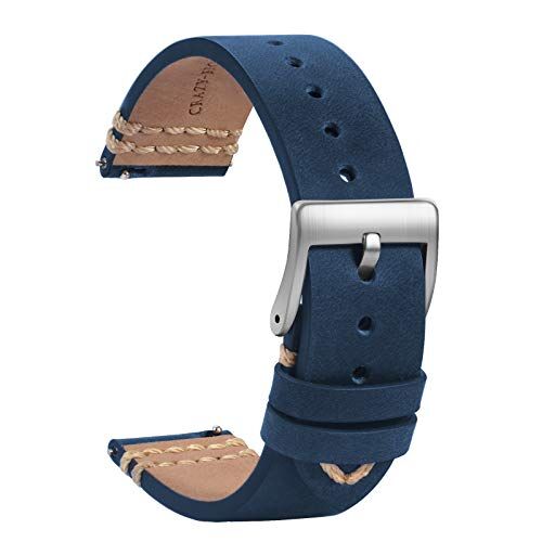 TStrap Orologi Cinturini Pelle 22mm Sostituzione Cinturino Morbido Blu a Sgancio Rapido Cinturino Sportivo per Uomo Donna Cinturino Orologi Intelligenti Fibbia Argento 18mm 19mm 20mm 21mm