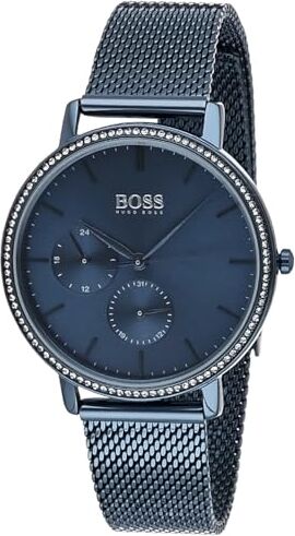 Hugo Boss Boss Orologio Analogico Multifunzione al Quarzo da Donna con Cinturino in Maglia Metallica in Acciaio Inossidabile Blu