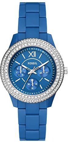 Fossil Orologio Stella da donna, movimento multifunzione, cassa in plastica ProPlanet blu 37 mm con cinturino in plastica ProPlanet,