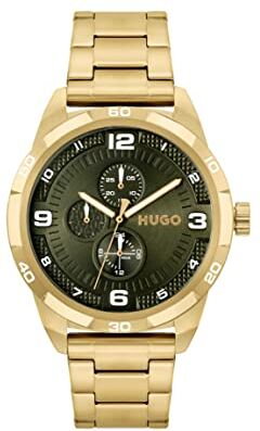 HUGO Orologio Analogico Multifunzione al Quarzo da Uomo con Cinturino in Acciaio Inossidabile Dorato