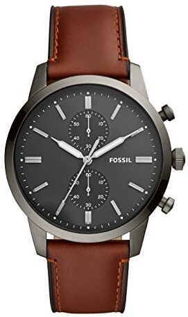 Fossil Orologio Townsman da uomo, movimento cronografo al quarzo, cassa in acciaio inossidabile fumé da 44 mm con cinturino in pelle, , Marrone