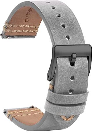 TStrap Orologi Cinturini Pelle 21mm Sostituzione Cinturino Morbido Grigio a Sgancio Rapido Cinturino Sportivo Da Uomo Cinturino Orologi Intelligenti Fibbia Nero 18mm 19mm 20mm 22mm