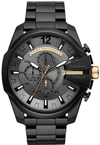 Diesel Orologio Mega Chief da uomo, movimento cronografo al quarzo, cassa in acciaio inossidabile nero da 59 mm con bracciale in acciaio inossidabile,