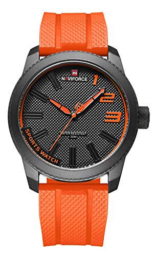 Naviforce NANVIFORCE Orologi di Modo con Cinturino in Silicone Top Brand di Lusso Degli Uomini Della Vigilanza Sport, Arancione, inglese