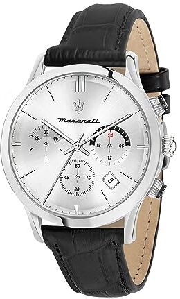 Maserati Orologio da uomo, Collezione Ricordo, movimento al quarzo, cronografo, in acciaio e cuoio