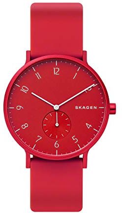 Skagen Aaren Orologio per Unisex, Movimento al quarzo con cinturino in silicone, acciaio inossidabile o pelle, Rosso, 41MM