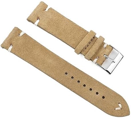 Overhil1s Cinturino in pelle fatto a mano 18mm 20mm 22mm 24mm Cinturino orologio in pelle scamosciata vintageSostituzione colore beige grigio chiaro for orologi da uomo donna ( Color : Khaki-White Line , Size :