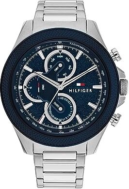 Tommy Hilfiger Orologio analogico multifunzione al quarzo da uomo con cinturino in acciaio inossidabile argentato