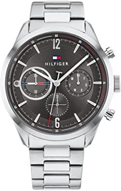 Tommy Hilfiger Orologio Analogico Multifunzione al Quarzo da Uomo con Cinturino in Acciaio Inossidabile Argentato