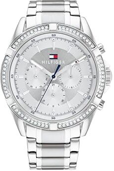 Tommy Hilfiger Orologio analogico multifunzione al quarzo da donna con cinturino in acciaio inossidabile Argento (Silver)