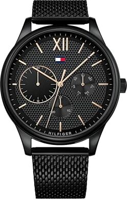 Tommy Hilfiger Orologio Analogico Multifunzione al Quarzo da Uomo con Cinturino in Acciaio Inossidabile Nero