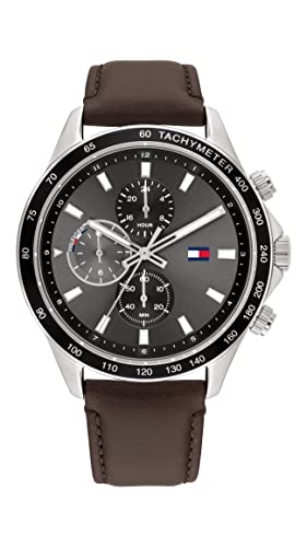 Tommy Hilfiger Orologio Analogico Multifunzione al Quarzo da Uomo con Cinturino in Pelle Marrone Chiaro