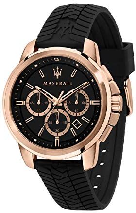 Maserati Orologio da uomo, Collezione Successo, in Acciaio, PVD Oro Rosa, Silicone, con cinturino in Silicone