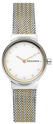 Skagen Freja Orologio per donna, movimento al quarzo con cinturino in acciaio inossidabile o in pelle, Bianco e oro, 26MM