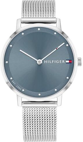 Tommy Hilfiger Orologio Analogico al Quarzo da Donna con Cinturino in Maglia Metallica in Acciaio Inossidabile Argentato