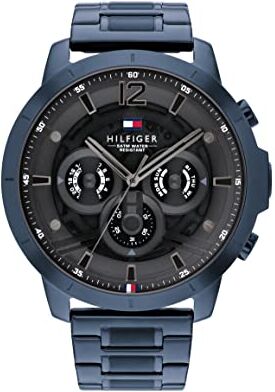 Tommy Hilfiger Orologio Analogico Multifunzione al Quarzo da Uomo con Cinturino in Acciaio Inossidabile Blu 1710493