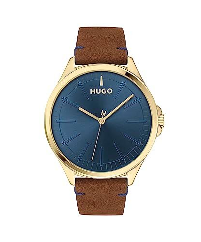 HUGO Orologio Analogico al Quarzo da Uomo con Cinturino in Pelle Marrone