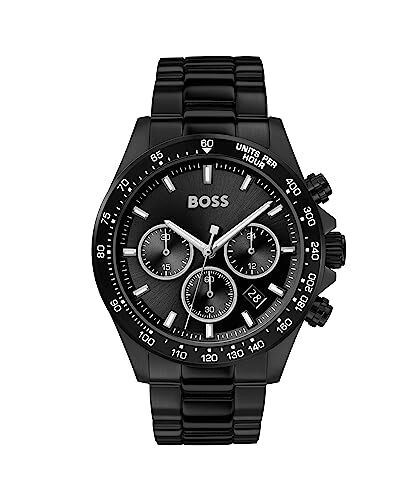 Boss Orologio con Cronografo al Quarzo da uomo Collezione HERO con cinturino in acciaio inossidabile, Nero (Full Black)