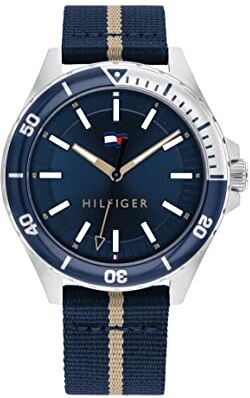 Tommy Hilfiger Orologio Analogico al Quarzo da Uomo Con Cinturino In Tessuto Derivato Da Plastica Nell'Oceano Blu Navy