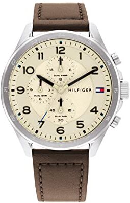 Tommy Hilfiger Orologio Analogico Multifunzione al Quarzo da Uomo con Cinturino in Pelle Marrone Scuro 1792003