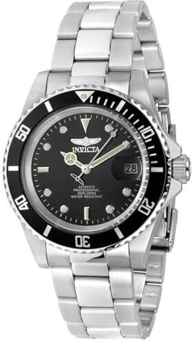 Invicta Pro Diver Orologio da uomo in acciaio inossidabile con movimento automatico 40 mm, Argento / Nero