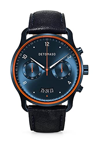 Detomaso SORPASSO Velocita Blue Orange Orologio da polso da uomo analogico al quarzo cinturino in pelle blu, blu, cinghia