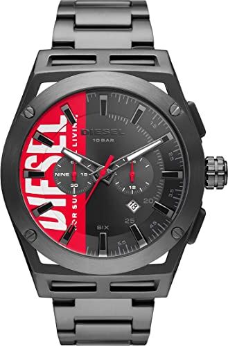 Diesel Orologio Timeframe da uomo, movimento cronografo, cassa in acciaio inossidabile Gunmetal da 48 mm con bracciale in acciaio inossidabile,