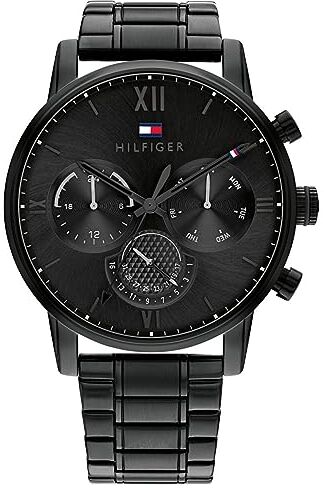 Tommy Hilfiger Orologio Analogico Multifunzione al Quarzo da Uomo con Cinturino in Acciaio Inossidabile Nero