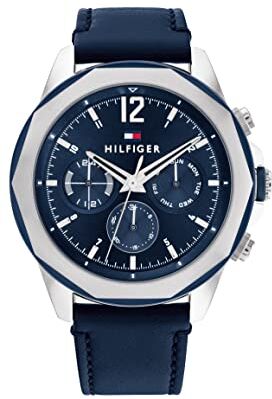 Tommy Hilfiger Orologio Analogico Multifunzione al Quarzo da Uomo con Cinturino in Pelle, Blu Marino