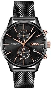 Boss Orologio con Cronografo al Quarzo da uomo Collezione Associate con cinturino in acciaio inossidabile, Mesh, Nero (Full Black)