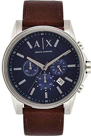 Armani Orologio da uomo, movimento cronografo al quarzo, cassa in acciaio inossidabile da 45 mm con cinturino in pelle,