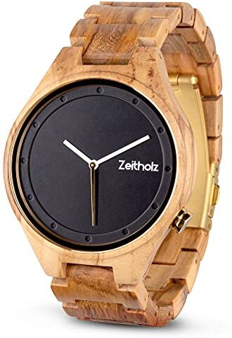 Zeitholz Orologio in Legno da Uomo Modello Stolpen, Fatto a Mano d’ulivo Naturale 100% con Movimento al Quarzo Orologio con Venature Lignee Analogico Digitale per Lui Cinturino Regolabile