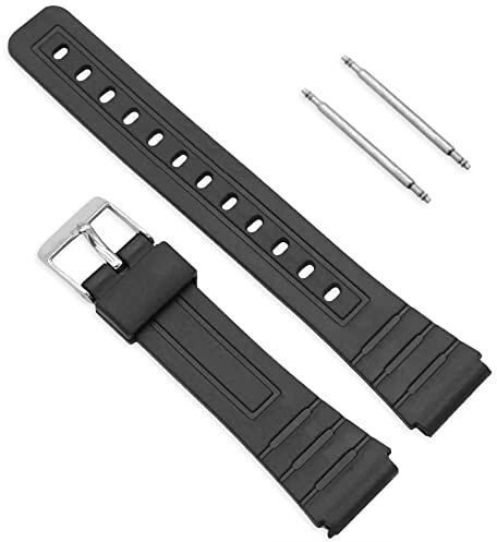 OcioDual Cinturino di Ricambio Sostitutivo in Gomma Resina Compatibile con Orologio Casio F91W F-91W Nero Fibbia Metal Perni