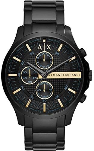 Armani Orologio da uomo, cronografo, cassa in acciaio inossidabile nero 46 mm con bracciale in acciaio inossidabile,