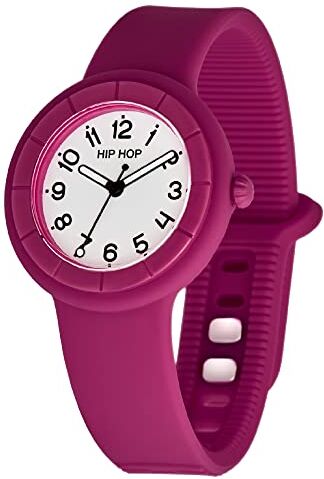 Hip Hop , Hero.Dot, Orologio Donna, con Cinturino in Silicone Soft Touch, Pratica Chiusura, Lunetta Bianca con Numeri Neri, Cassa 34 mm, Movimento al Quarzo, Color Fucsia